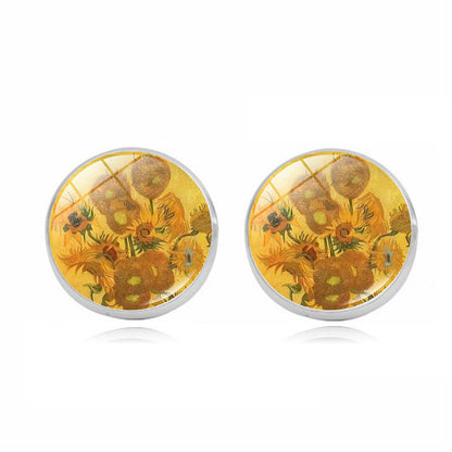 Van Gogh Starry Night Sunflower Time Stone Stud Earrings-Jewearrings