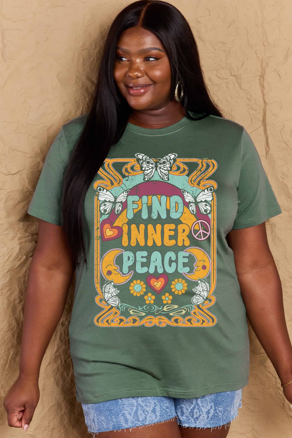 Simply Love Full Size FIND INNER PEACE Graphic Cotton T-Shirt-Jewearrings