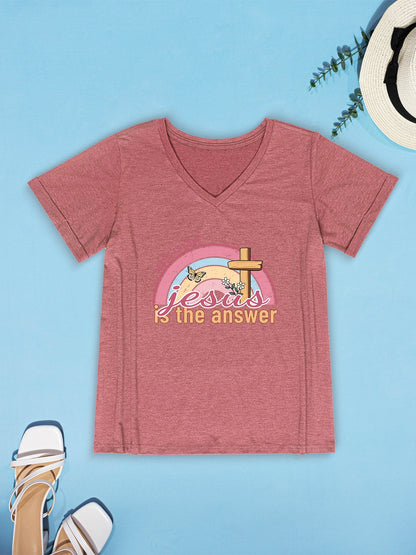 JESUS IS THE ANSWER V-Neck Short Sleeve T-Shirt-Jewearrings