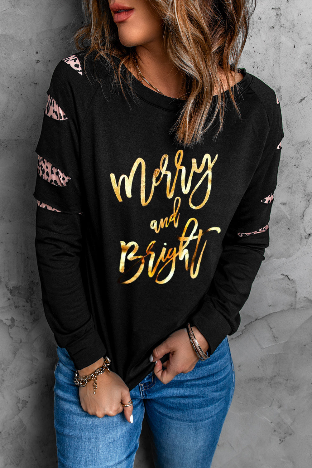 MERRY AND BRIGHT Graphic Long Sleeve Top-Jewearrings