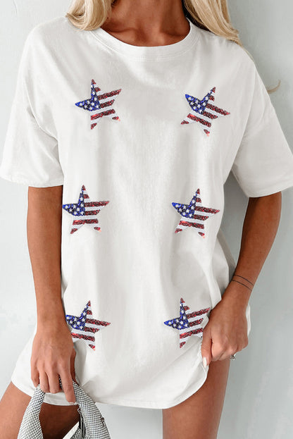 US Flag Star Round Neck Half Sleeve Oversize T-Shirt-Jewearrings