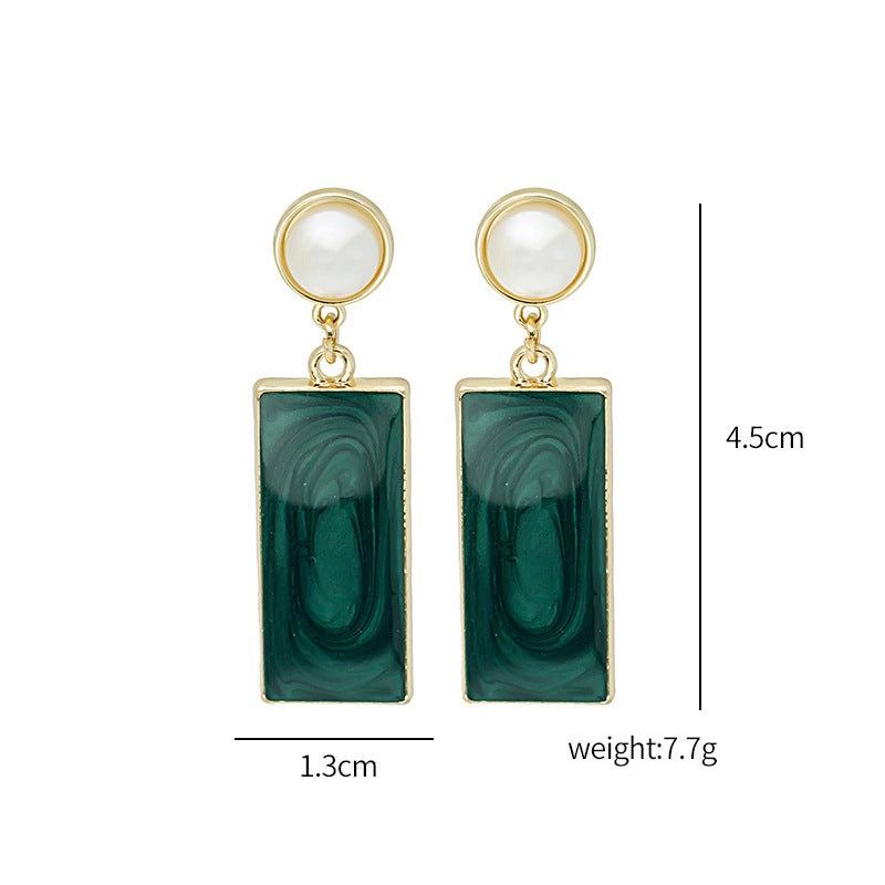 925 Silver Needle New Retro Rectangular Oil Drop Earrings-Jewearrings