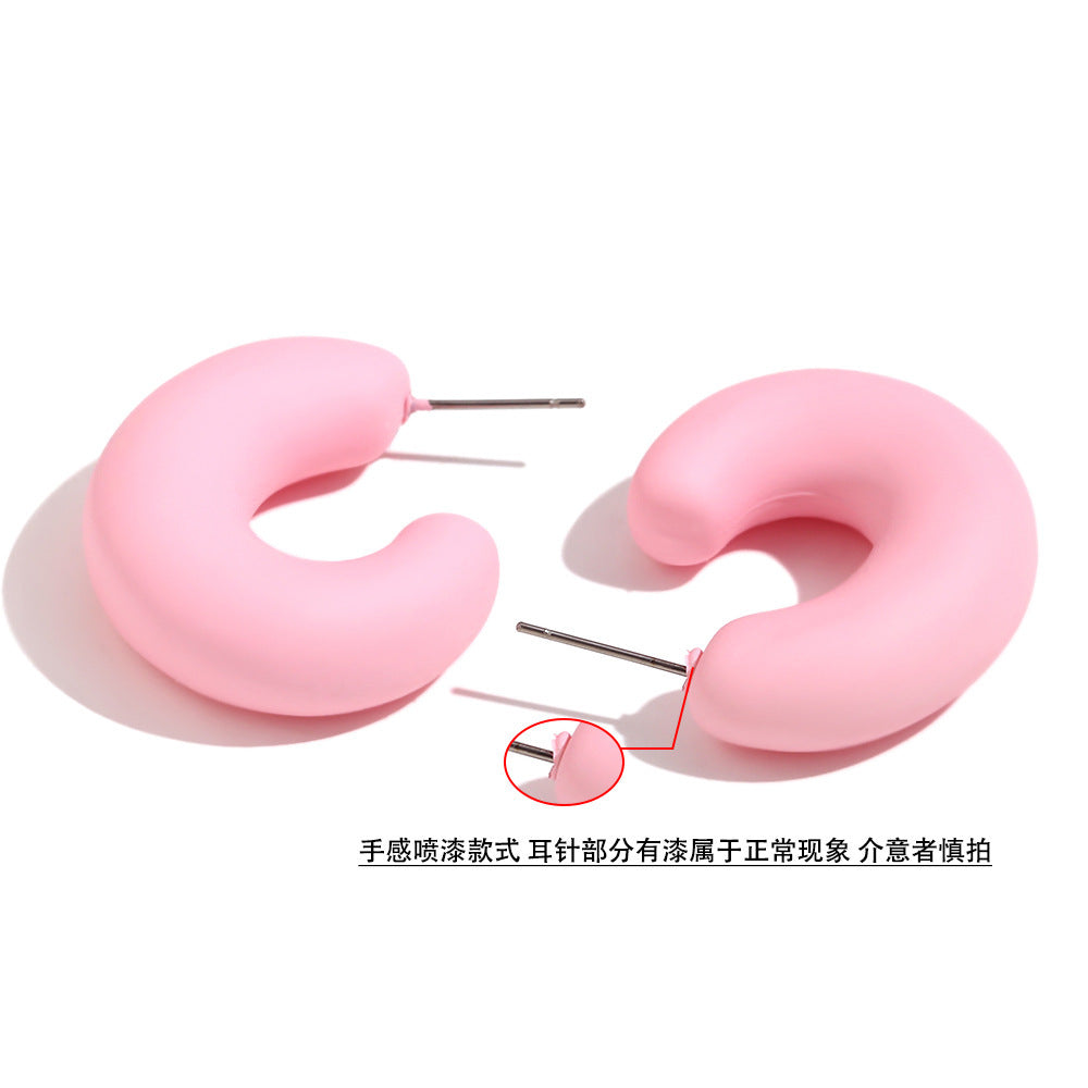 Stainless-steel Needle Color Dopamine ABS Spray Paint Open O-shaped Stud Earrings-Jewearrings