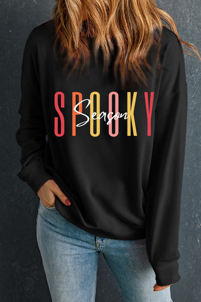 Round Neck Long Sleeve SPOOKY SEASON Graphic Sweatshirt-Jewearrings