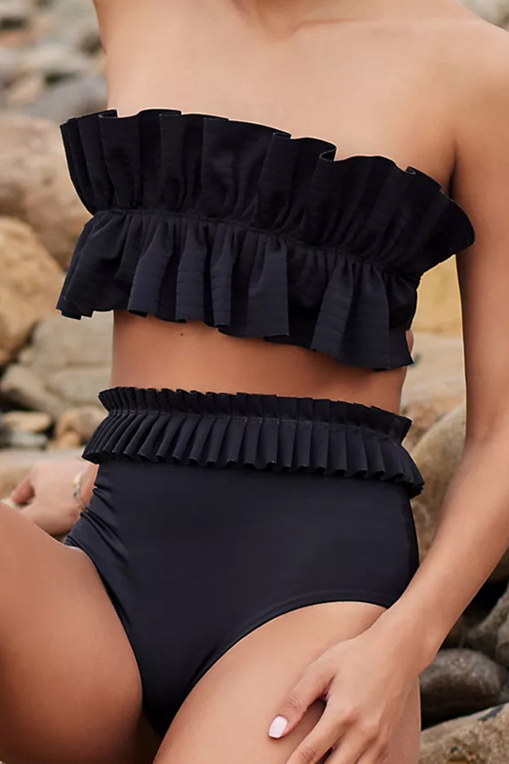 Ruffled Tie Back Two-Piece Swim Set-Jewearrings