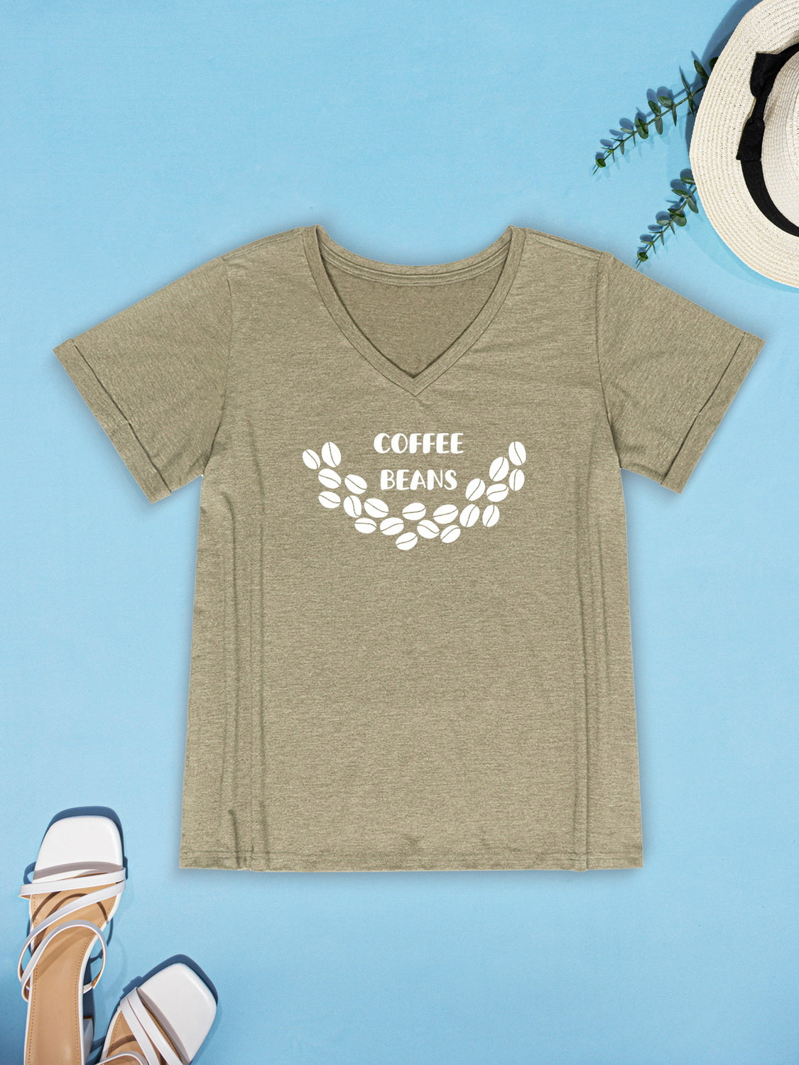 COFFEE BEANS V-Neck Short Sleeve T-Shirt-Jewearrings