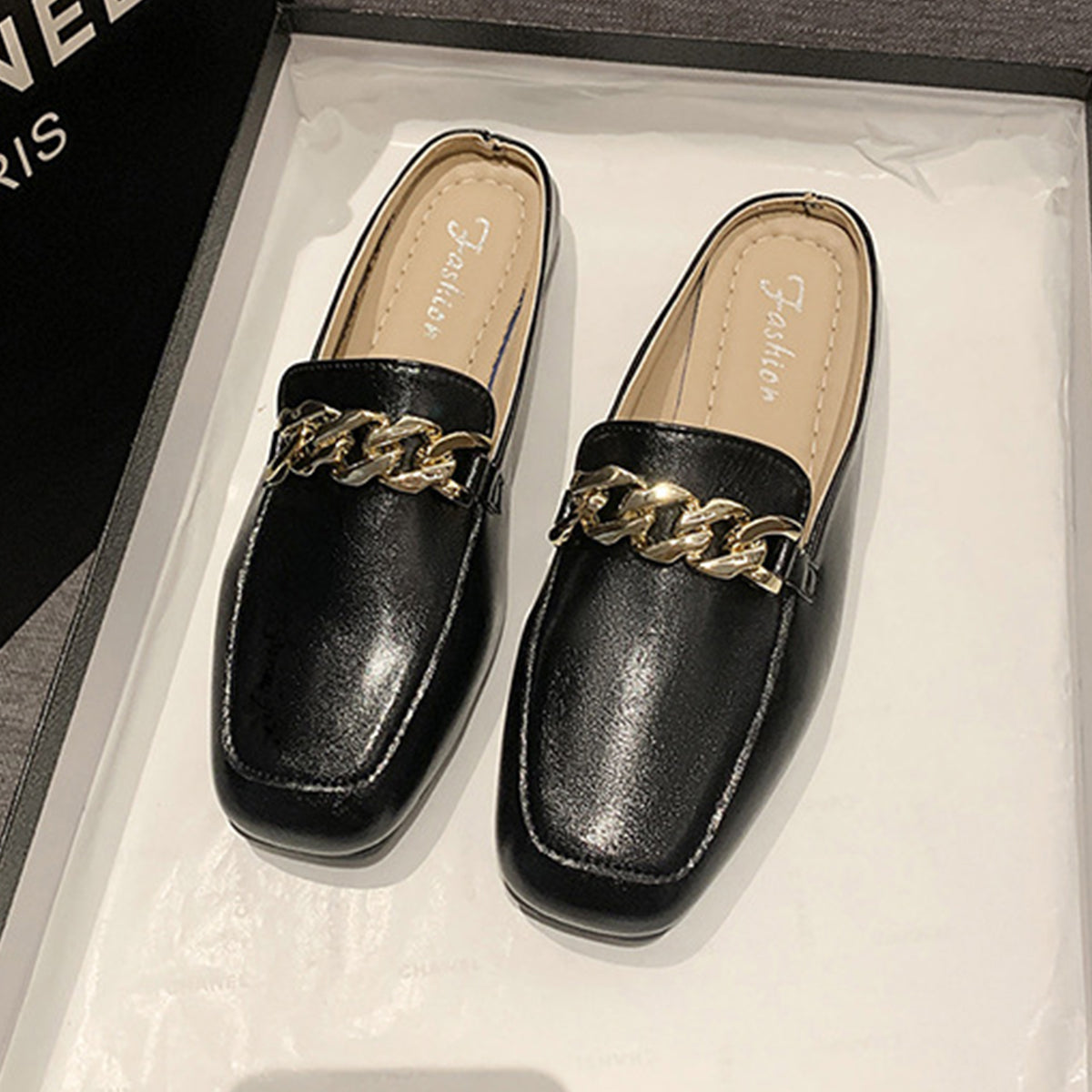 PU Leather Square Toe Flat Loafers-Jewearrings