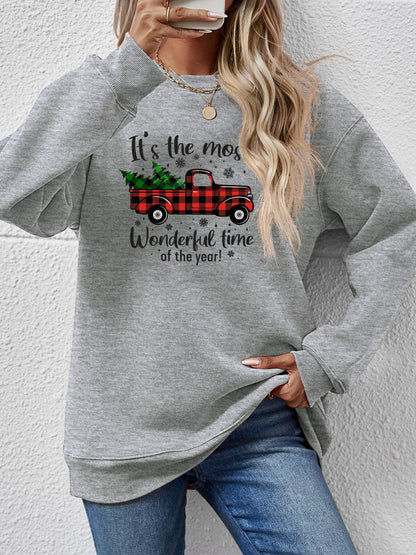 Graphic Round Neck Long Sleeve Sweatshirt-Jewearrings