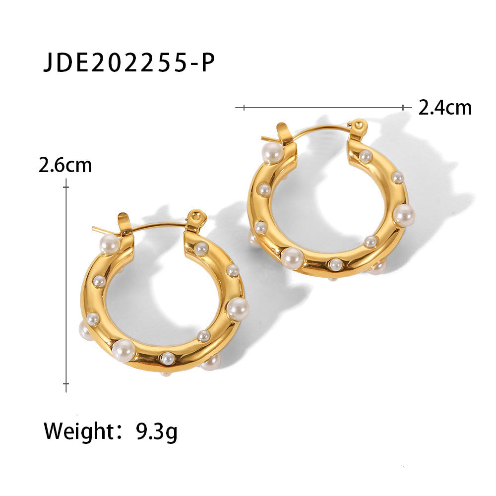 Women's Fashion Stainless Steel Inlaid Pearl Zircon Earrings-Jewearrings