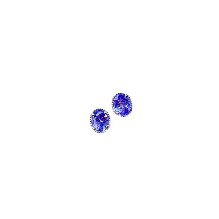 Colored Gems Jewelry 925 Silver Inlaid Natural Tanzanite Stud Earrings Main Stone 4 5mm Simple And Elegant-Jewearrings