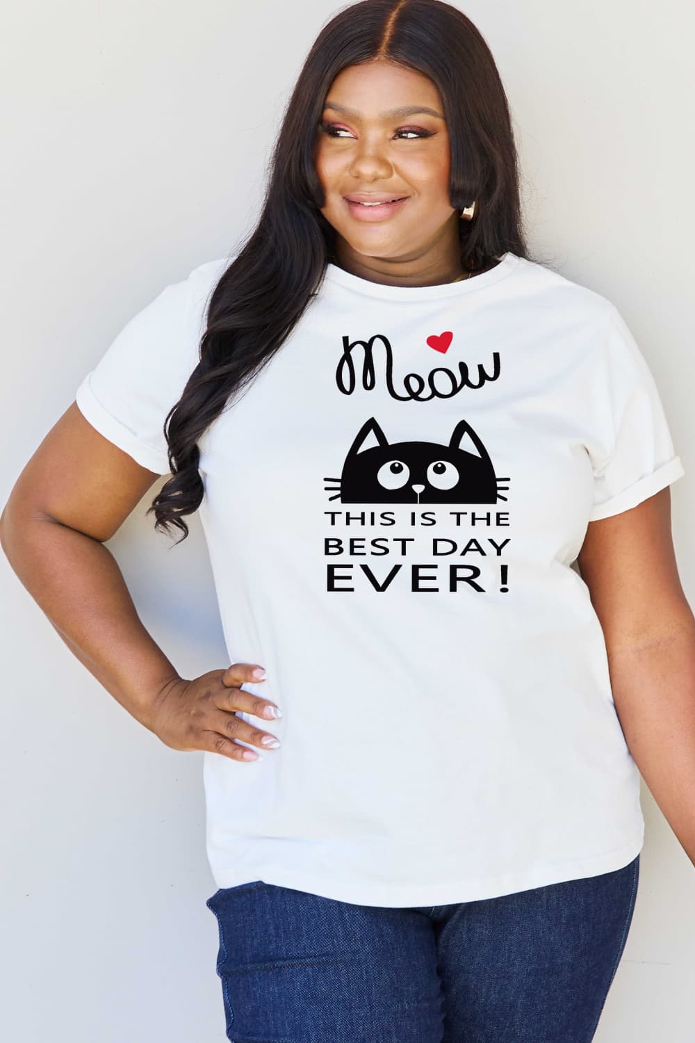 Simply Love Full Size MEOW THIS IS THE BEST DAY EVER! Graphic Cotton T-Shirt-Jewearrings