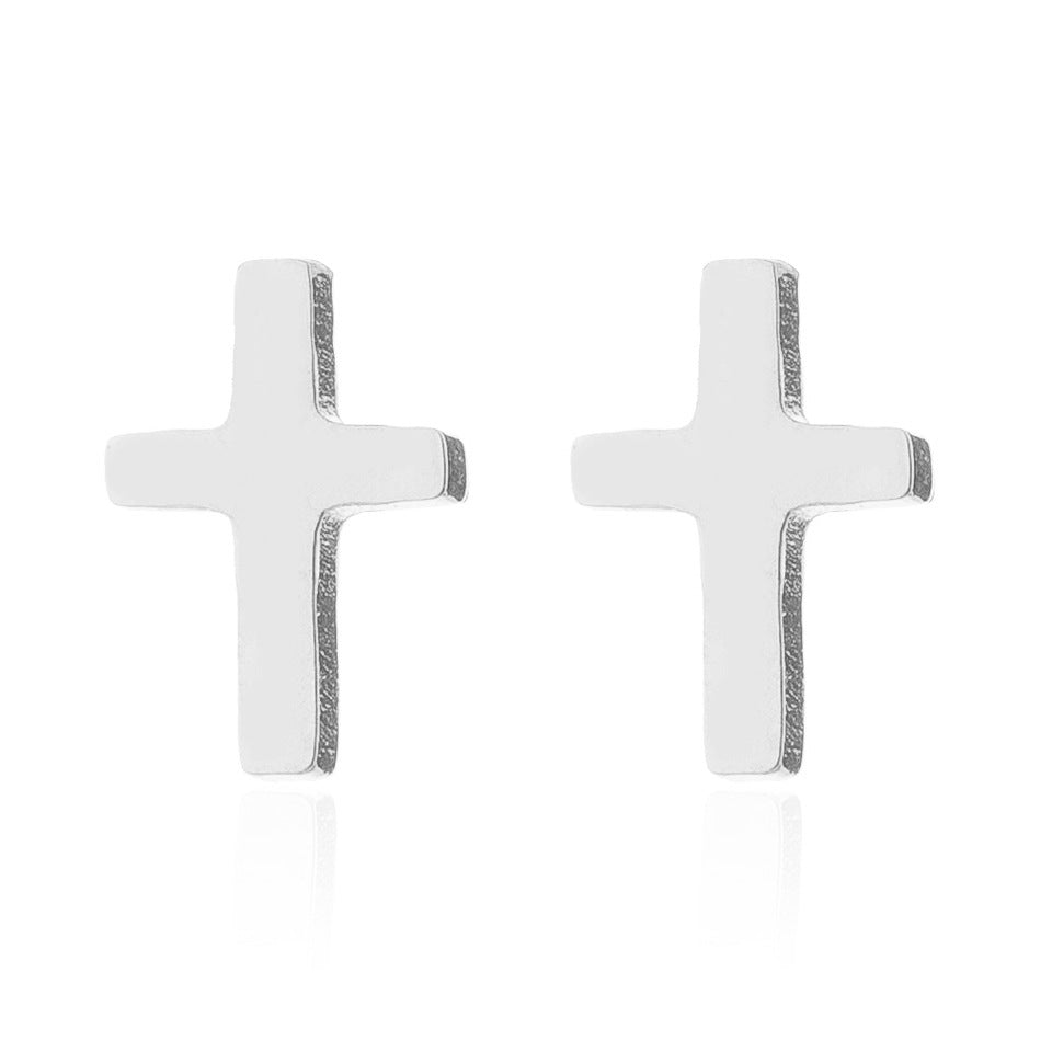 Cross Stud Earrings Women's Simple Christmas Gift-Jewearrings