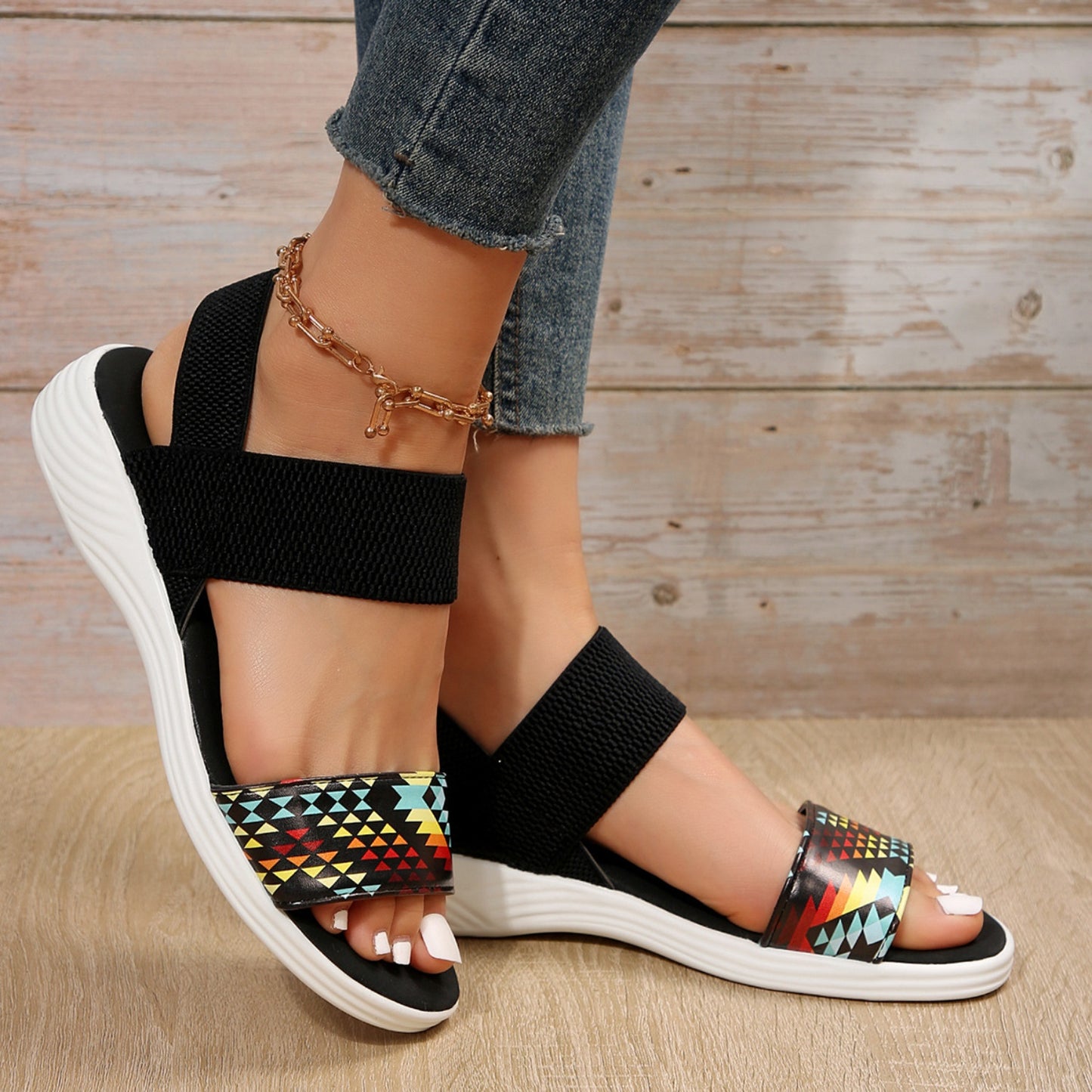 PU Leather Open Toe Low Heel Sandals-Jewearrings