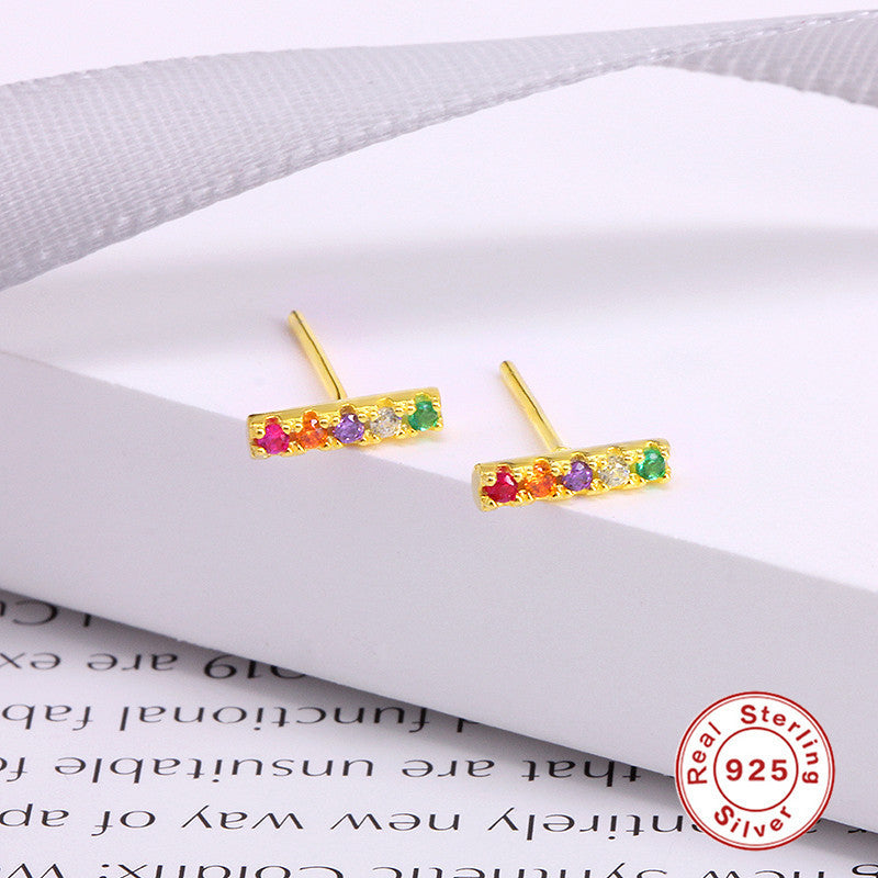 S925 Sterling Silver T-shaped Stud Earrings Punk Style Ornament-Jewearrings