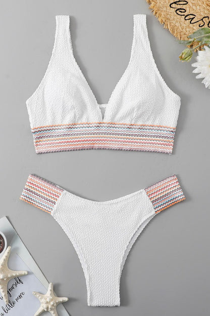 Contrast Textured High Cut Swim Set-Jewearrings