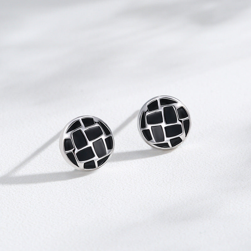 S925 Sterling Silver Round Black Dripping Stud Earrings Women's European And American Style-Jewearrings