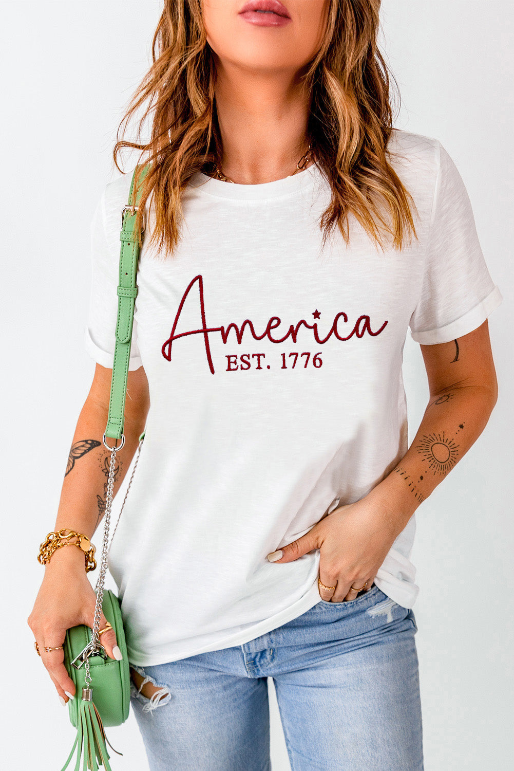 Letter Graphic Round Neck Short Sleeve T-Shirt-Jewearrings