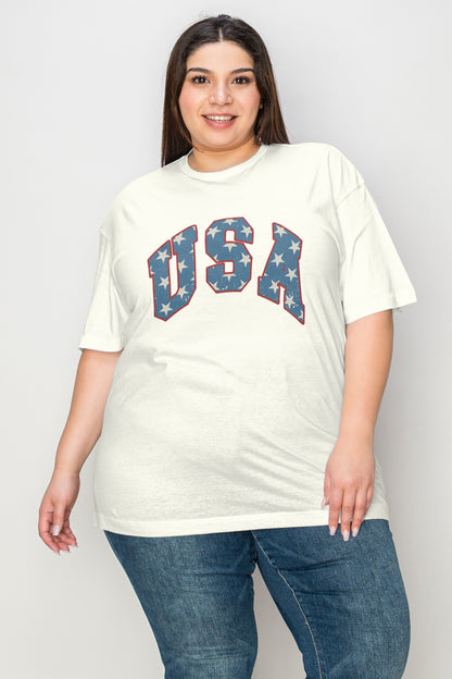 Simply Love Full Size USA Letter Graphic Short Sleeve T-Shirt-Jewearrings