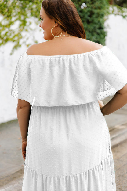 Plus Size Swiss Dot Off-Shoulder Tiered Dress-Jewearrings