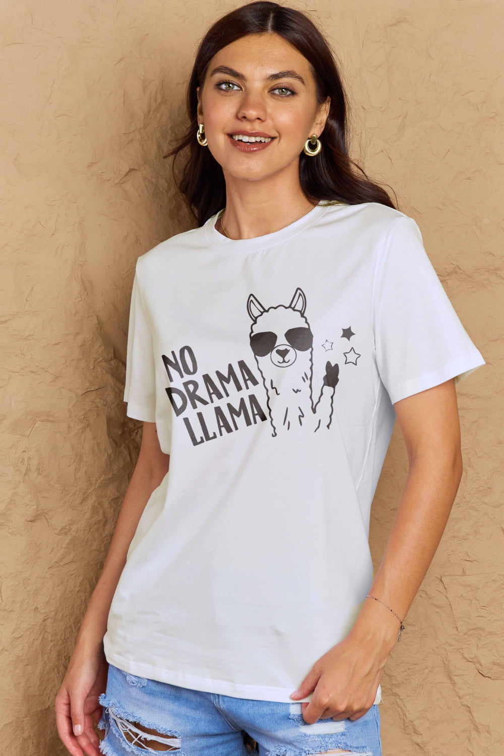 Simply Love Full Size NO DRAMA LLAMA Graphic Cotton Tee-Jewearrings