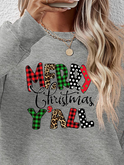 Letter Graphic Round Neck Long Sleeve Sweatshirt-Jewearrings