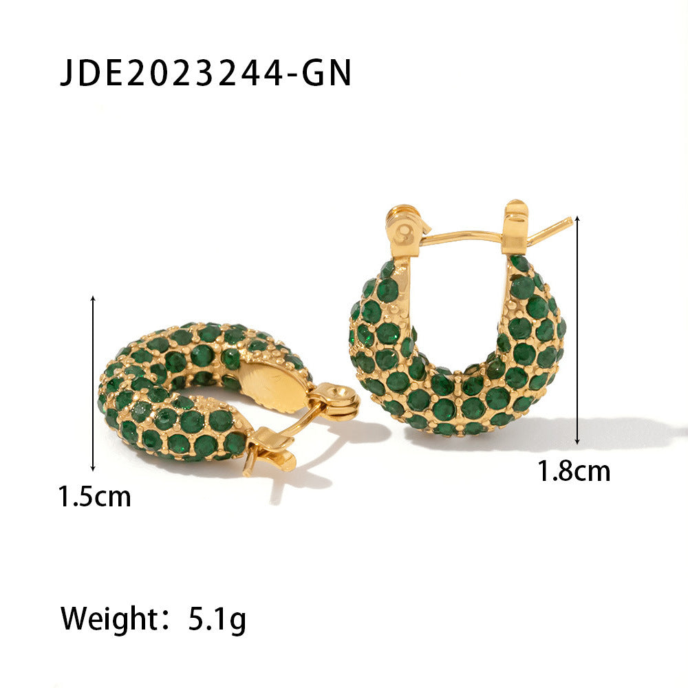 New Fashion Wild 18K Gold Plated White Square Crystal Zircon Hoop Earrings-Jewearrings