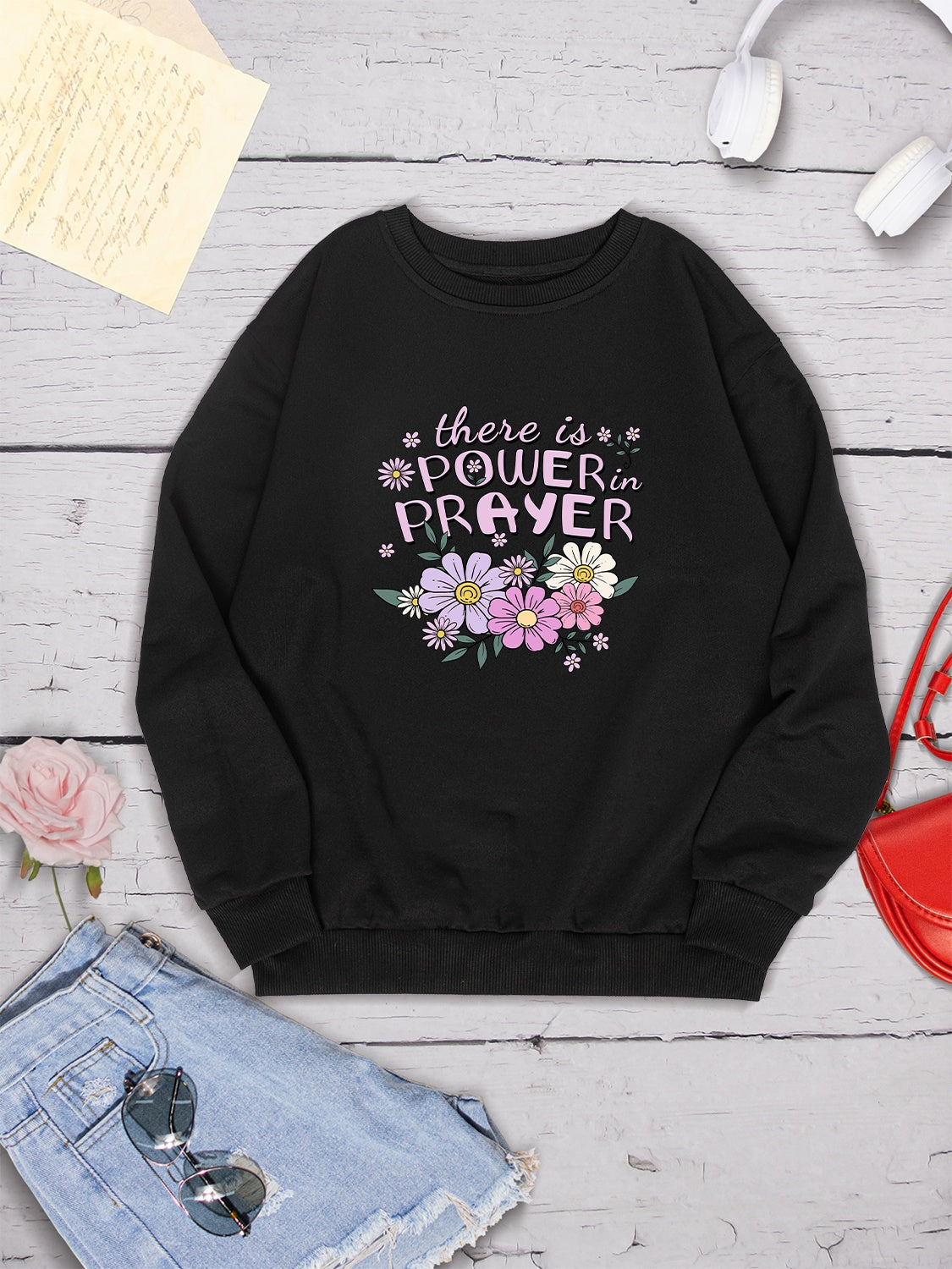 THERE IS POWER PRAYER Round Neck Sweatshirt-Jewearrings