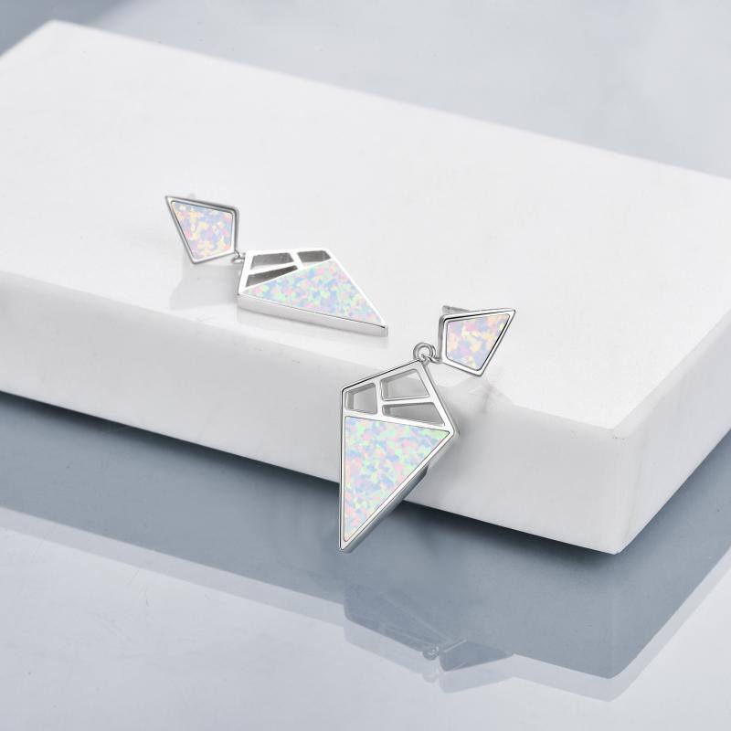 925 Sterling Silver Geometric With Opal Dangle Drop Stud Earrings-Jewearrings