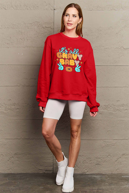 Simply Love Full Size IT'S ALL GRAVY BABY Long Sleeve Sweatshirt-Jewearrings