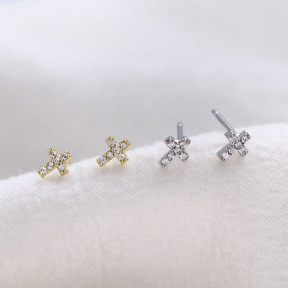 925 Sterling Silver Cross Stud Earrings Maintenance Ear Basic Female-Jewearrings