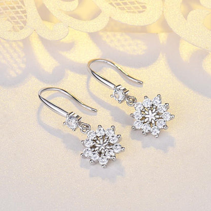 S925 Sterling Silver Zircon Snowflake Earrings Female-Jewearrings