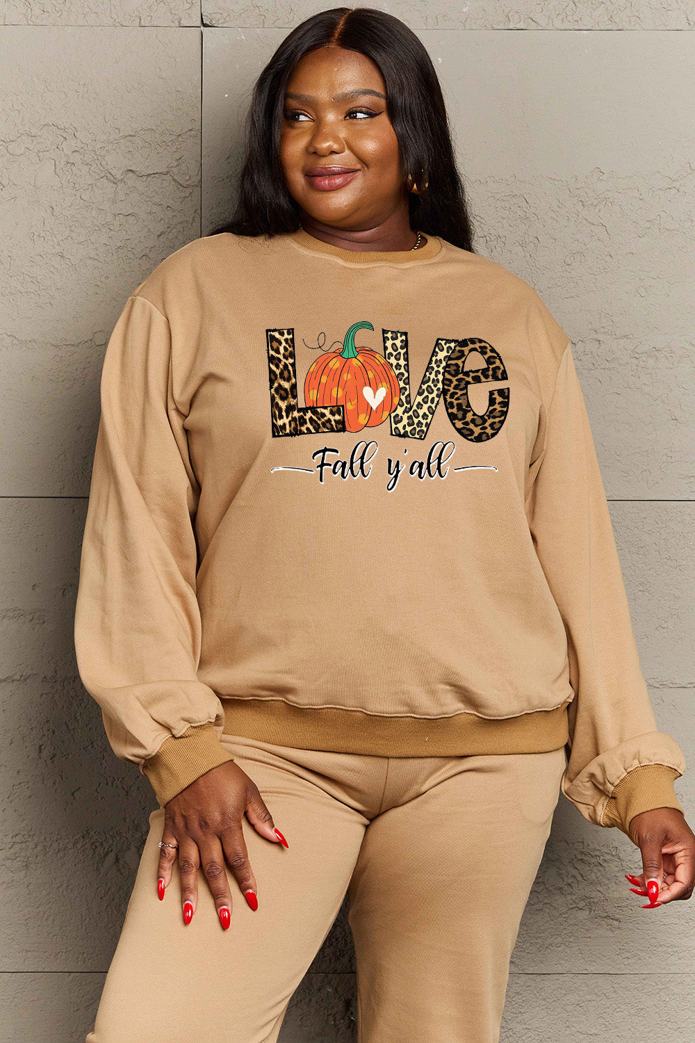 Simply Love Full Size LOVE FALL Y'ALL Graphic Sweatshirt-Jewearrings