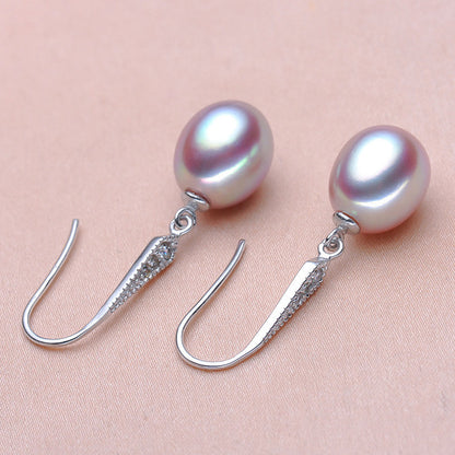 Silver Freshwater Pearl Earrings Women's Simple Fashion Ear Hook-Jewearrings