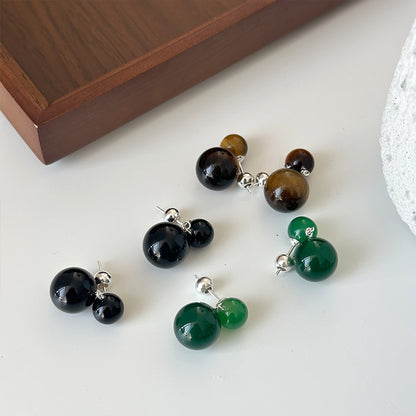 925 Sterling Silver Ball Black Agate Stud Earrings For Women-Jewearrings