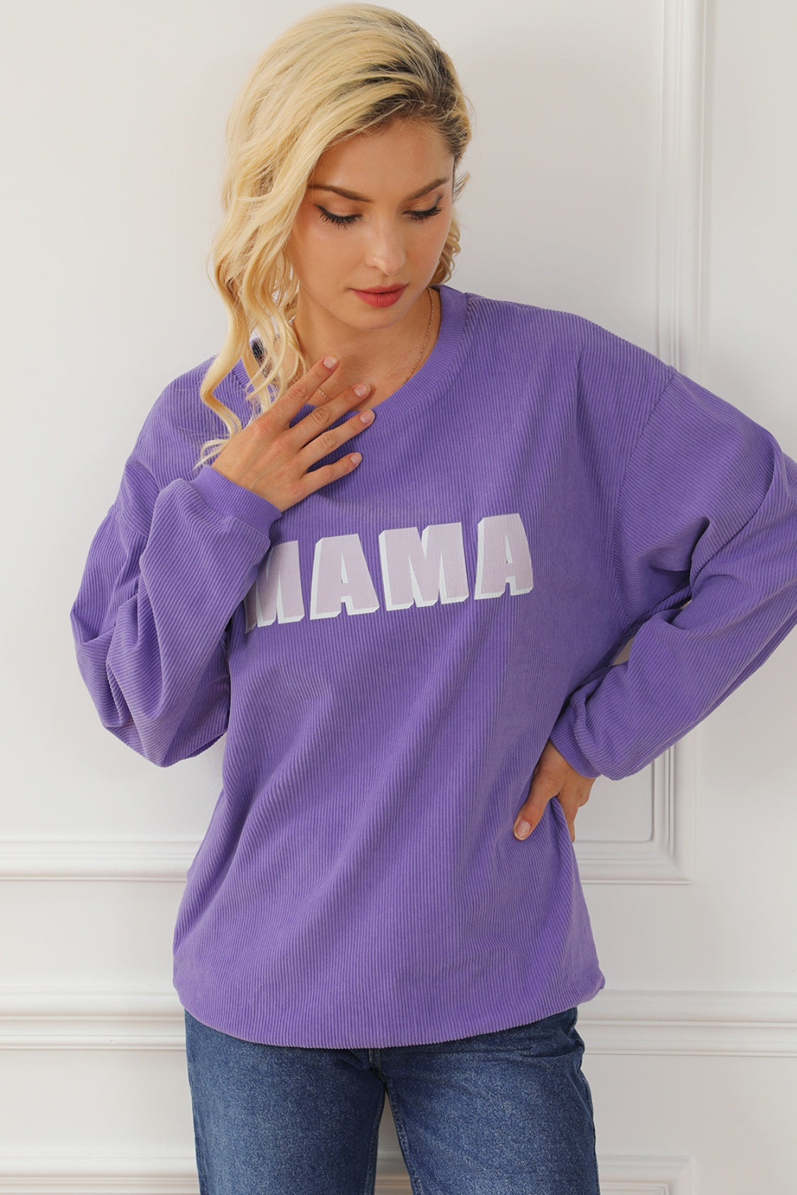 MAMA Round Neck Drop Shoulder Sweatshirt-Jewearrings