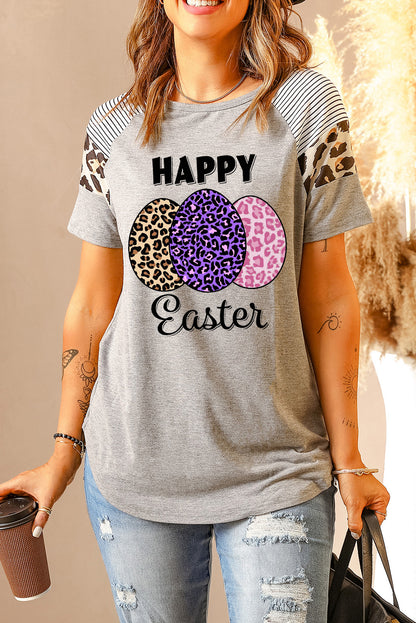 HAPPY EASTER Leopard Graphic Raglan Sleeve Tee-Jewearrings