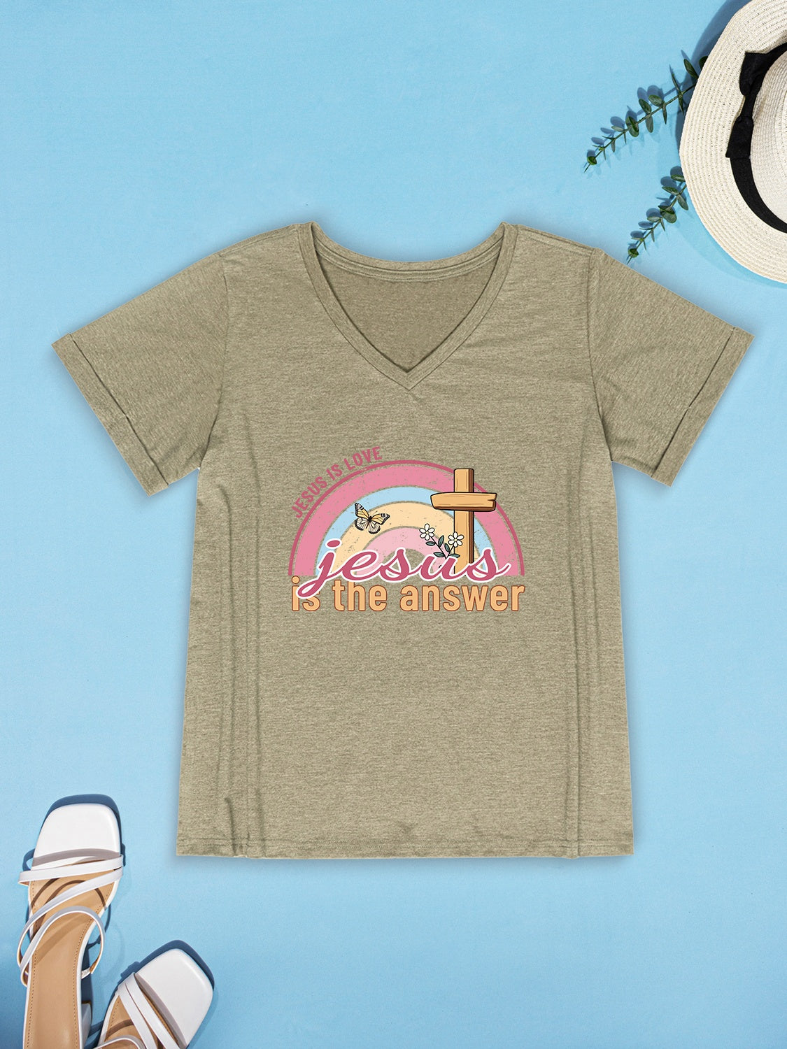 JESUS IS THE ANSWER V-Neck Short Sleeve T-Shirt-Jewearrings