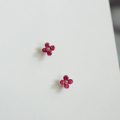 925 Silver Rose Red Little Flowers Ruby Stud Earrings-Jewearrings