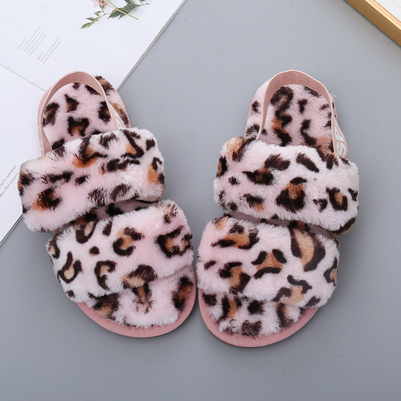 Faux Fur Open Toe Slippers-Jewearrings