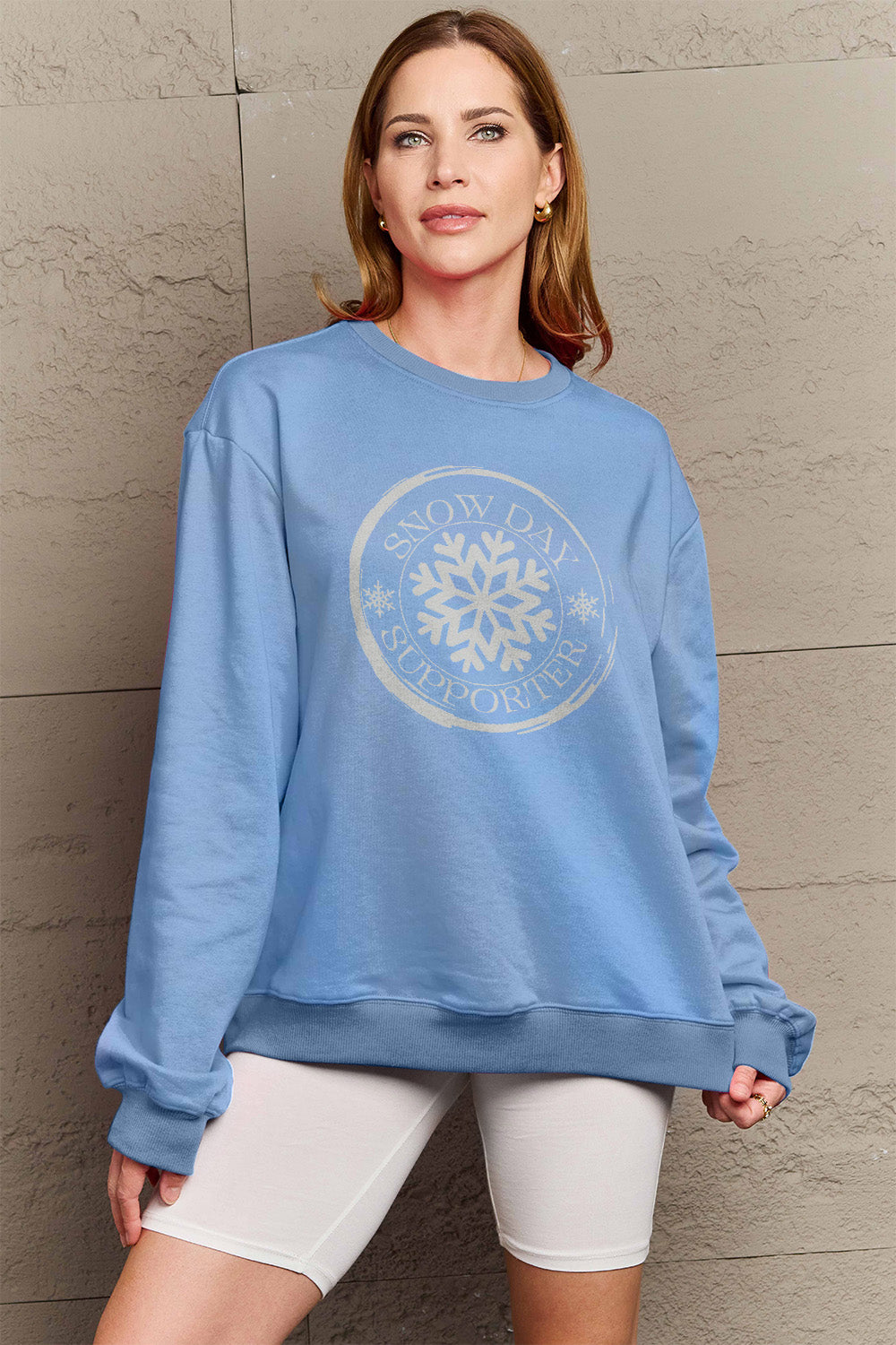 Simply Love Full Size SNOW DAY SUPPORTER Round Neck Sweatshirt-Jewearrings