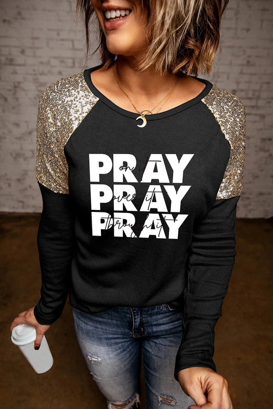 PRAY Graphic Sequin T-Shirt-Jewearrings