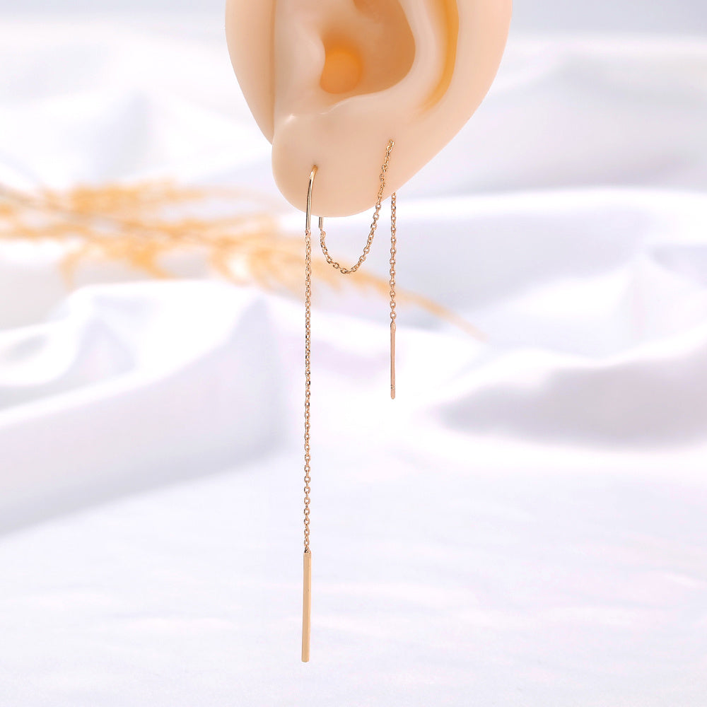 Gold Copper Rod Tassel Long Earrings-Jewearrings