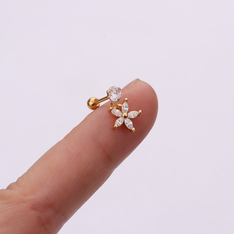 Fashion Heart Shaped Flower Stainless Steel Micro-inlaid Cartilage Earrings Piercing-Jewearrings