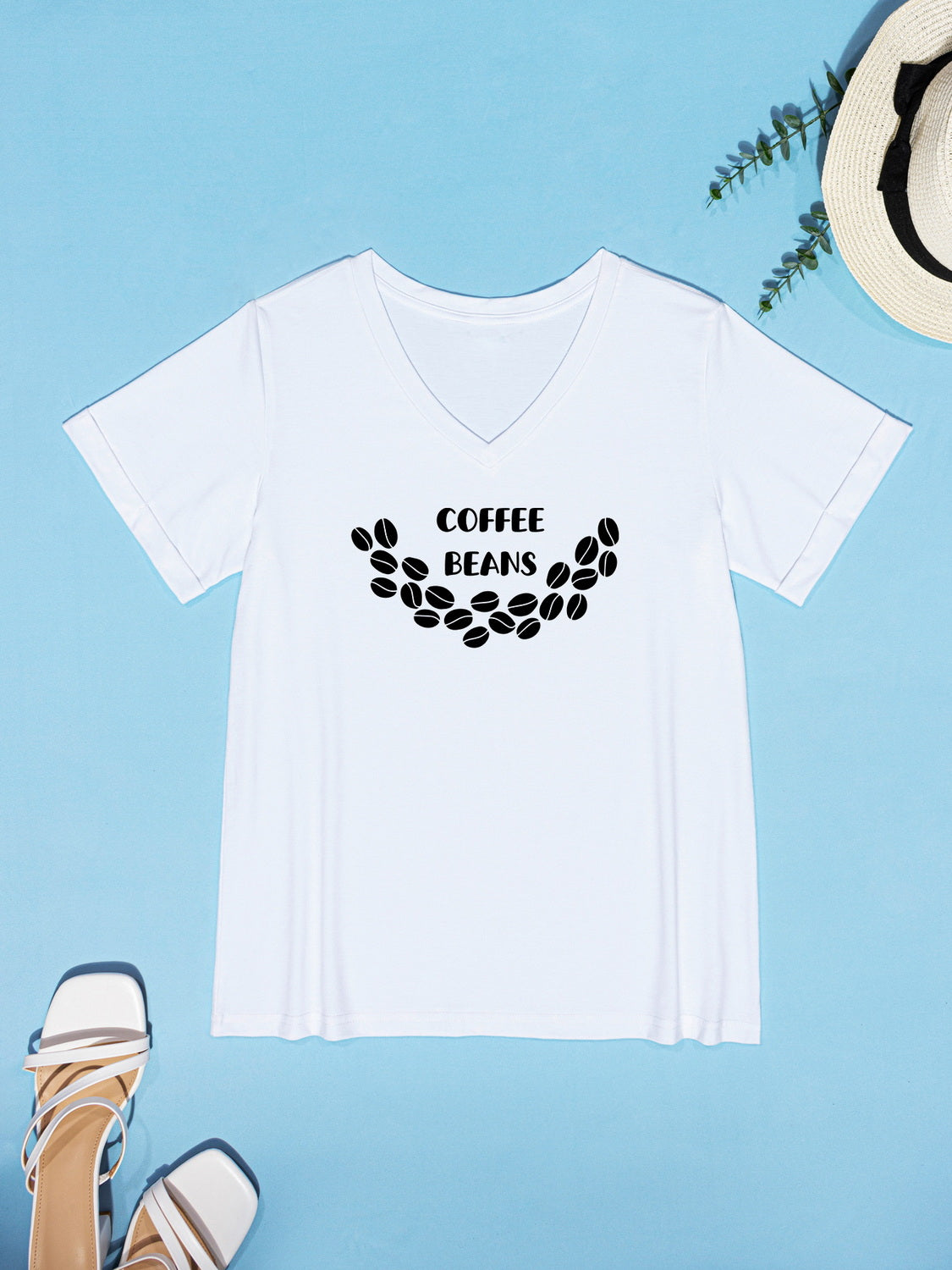 COFFEE BEANS V-Neck Short Sleeve T-Shirt-Jewearrings