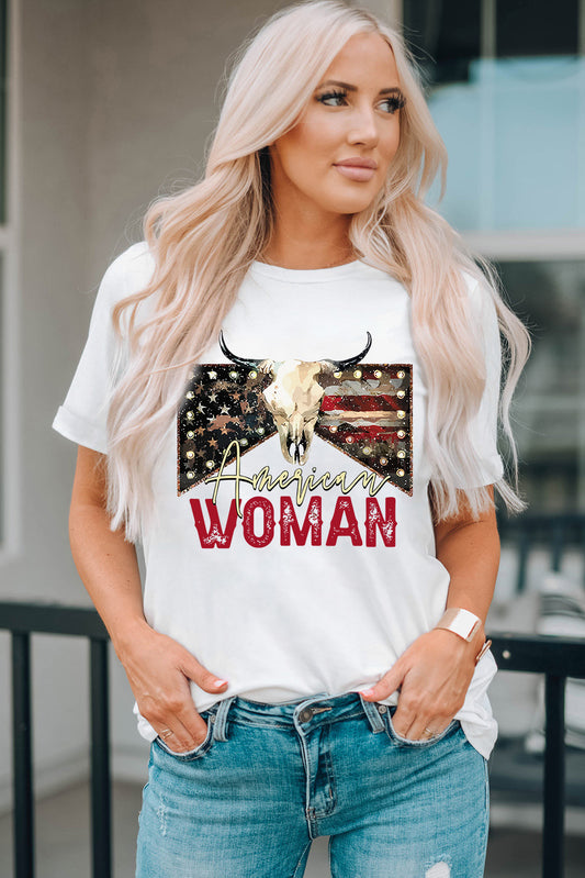 AMERICAN WOMAN Graphic Round Neck Tee-Jewearrings