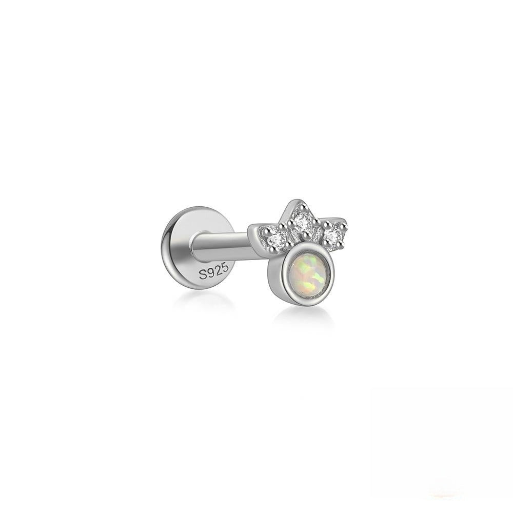 S925 Sterling Silver Opal Flat Head Internal Thread Piercing Cartilage Stud Earrings-Jewearrings