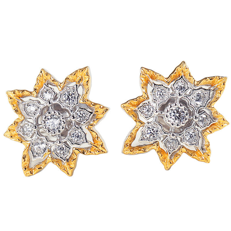 Two-tone Gold-plated Zircon Inlaid Earrings For Women-Jewearrings