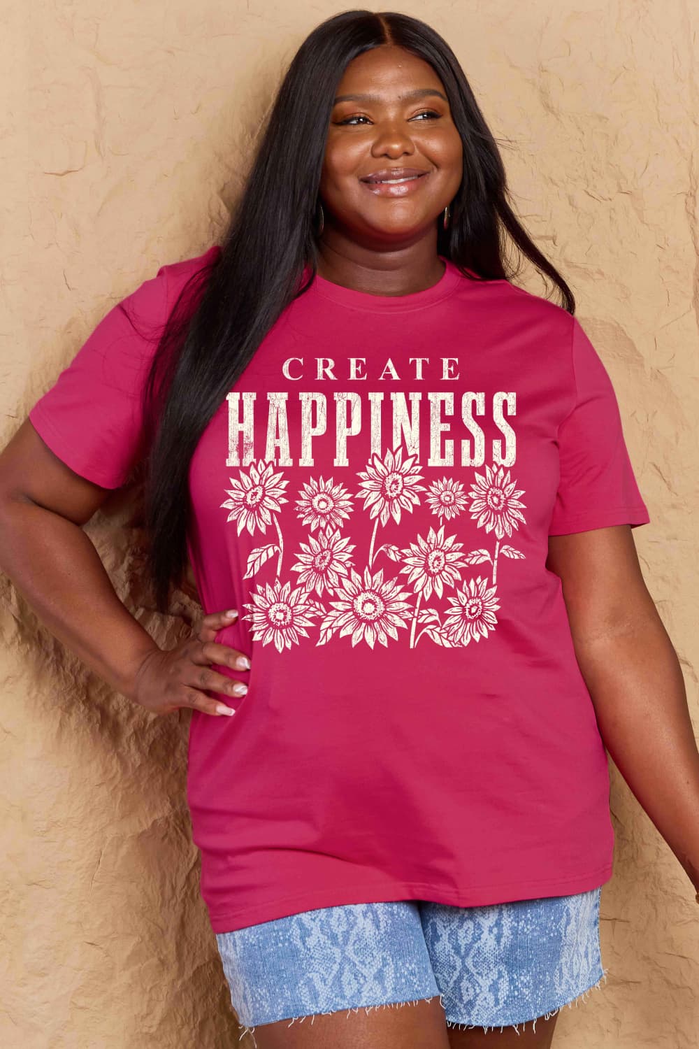 Simply Love Full Size CREATE HAPPINESS Graphic Cotton T-Shirt-Jewearrings