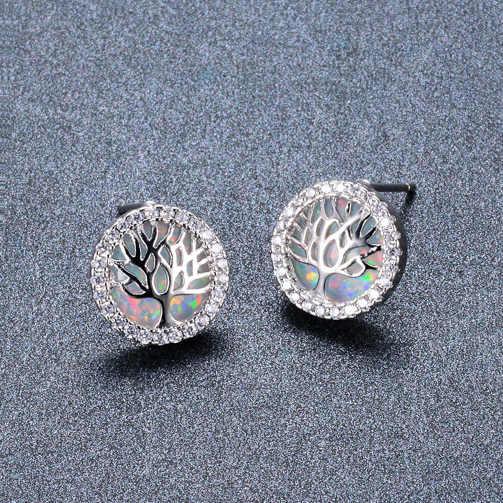 Opal Tree Of Life Stud Earrings Statement-Jewearrings