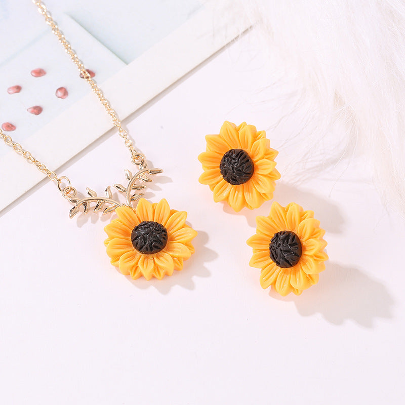 Pearl Sunflower Necklace And Earrings Set-Jewearrings